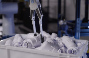 Vention says its full-stack approach enables more dexterous robotic bin picking, shown here.